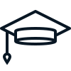 Black graduation cap icon with tassel hanging on the left side.