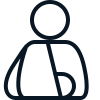 Icon of a person with a sling supporting an injured arm.